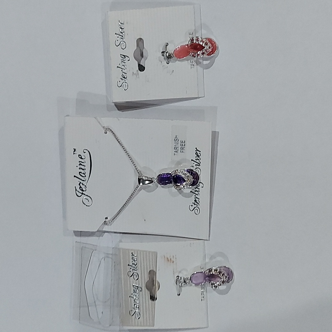 Nwt Jezlaine Sterling Silver Purple Flip Flop Necklace +Lavender Pink Pendants